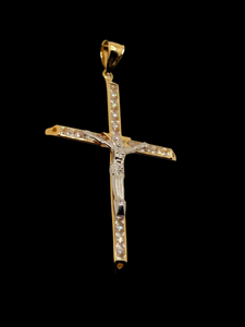 14K 2T CZ Crucufix Cross Pendant