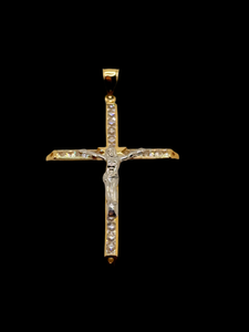 14K 2T CZ Crucufix Cross Pendant