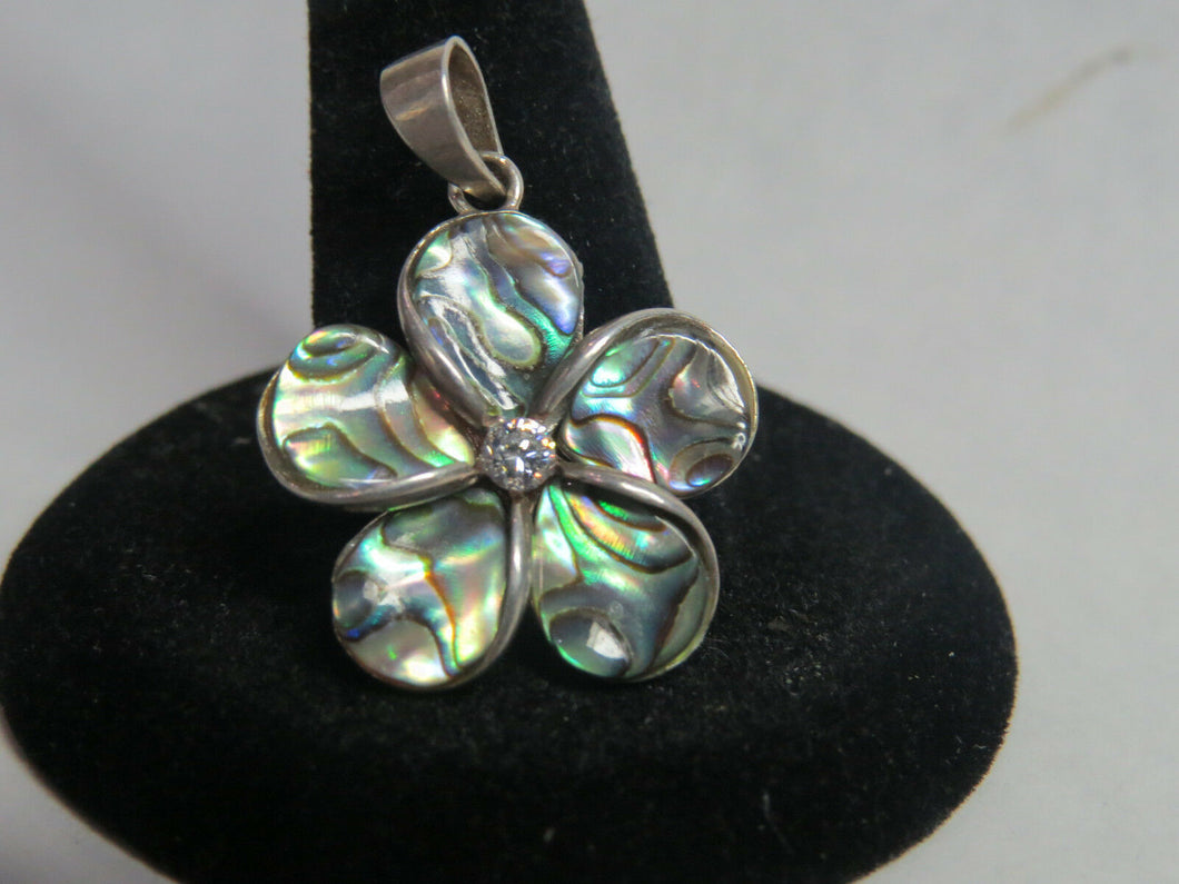 AIC Abalone FLOWER WITH ZIRCON 925 sterling NO SCRAP VERY NICE CHARM PENDANT