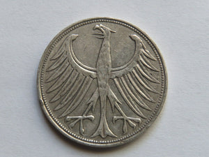 1951 BUNDESREPUBLIK DEUTSCHLAND 5 DEUTSCHE MARK SILVER COIN