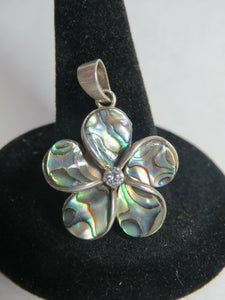 AIC Abalone FLOWER WITH ZIRCON 925 sterling NO SCRAP VERY NICE CHARM PENDANT