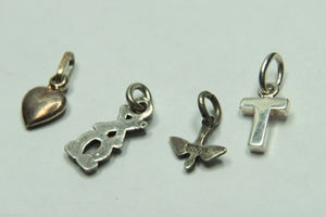 4 CHRISTIAN charms pendant 925 sterling VERY NICE DOVE HEART ALPHA CHI, CRUCIFIX