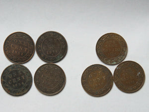 1876 1 cent Canada LOT OF 7 CENTS COINS 1895, 84, 1901, 10, 18 Queen Victoria