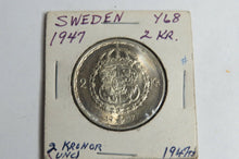 1947 ts GUSTAF V SWEDEN 2 KRONA SILVER COIN AU